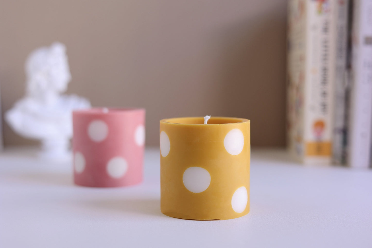 Cute Polka Dot Pattern Candle, Modern Chic Pillar Candle, Art Decor, Desk Decor
