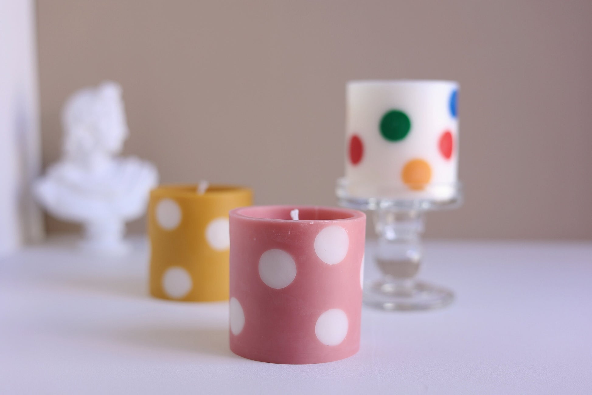 Cute Polka Dot Pattern Candle, Modern Chic Pillar Candle, Art Decor, Desk Decor