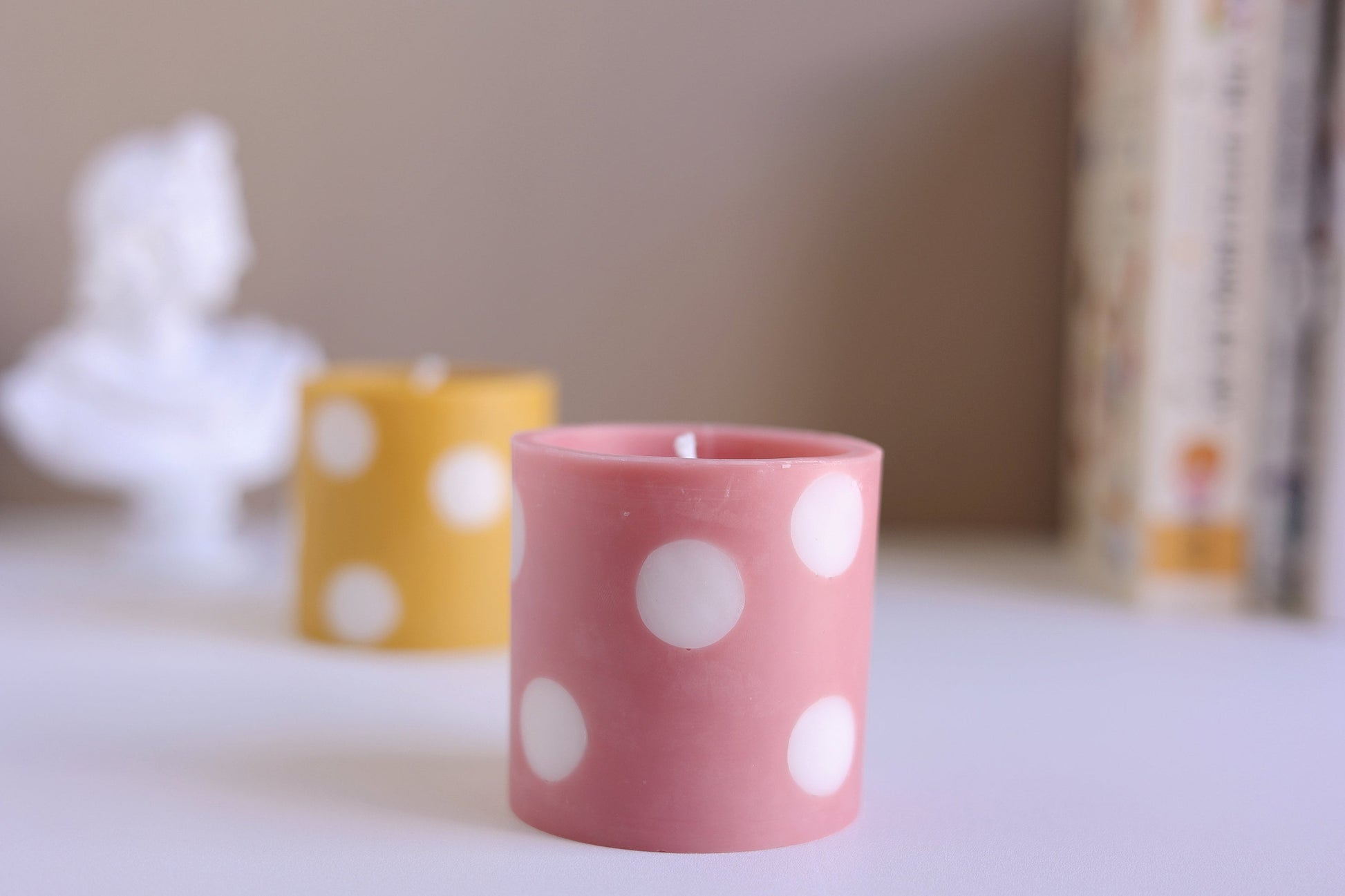 Cute Polka Dot Pattern Candle, Modern Chic Pillar Candle, Art Decor, Desk Decor