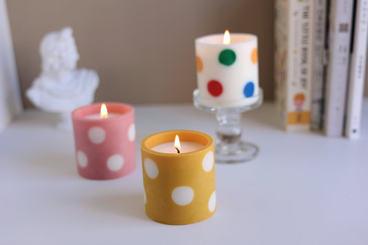 Cute Polka Dot Pattern Candle, Modern Chic Pillar Candle, Art Decor, Desk Decor