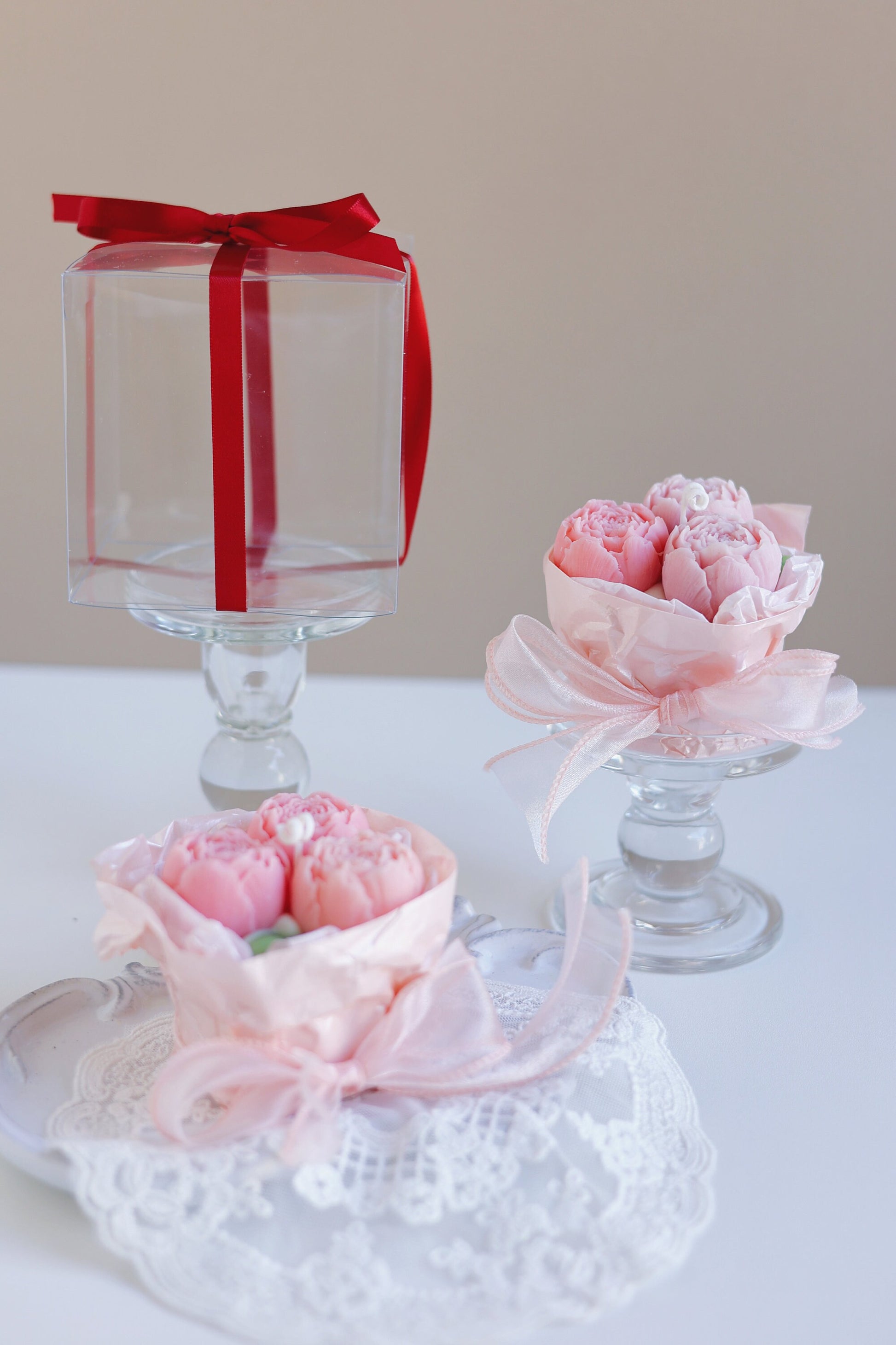 Pink Peony Flower Candle